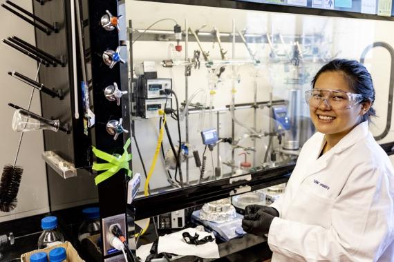 Gillian Shen works in the lab