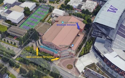 Aireal View of Hec Ed Arena with entrances shown