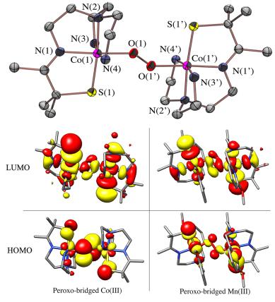 Comparison of HOMO LUMO orbitals Peroxo-bridged Co vs Mn