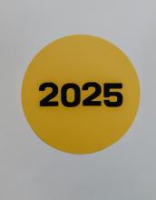 2025 paper cut out on a gold circle