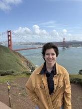 Leah McDermott with the Golden Gate Bridge