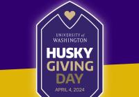 Husky Giving Day badge on a purple and gold background