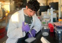 Omeed Yazdani in the lab