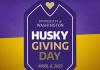 decorative image - a "badge" with purple and gold background and text "University of Washington Husky Giving Day April 6, 2023"