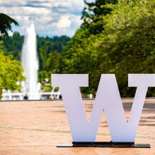 W on Red Square with Drumheller Fountain in distance